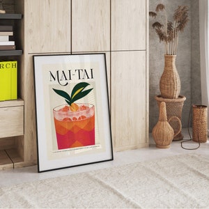 Cartel de cóctel retro Mai Tai Impresiones de barra de piña / Bebidas vintage / Arte de pared de recetas