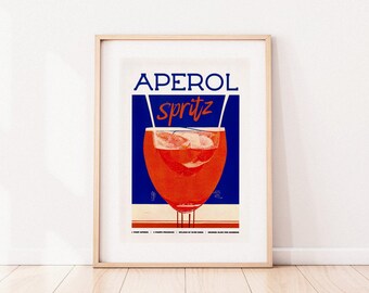 Retro Aperol Spritz Poster 1970s Homebar | Kitchen Bar Prints | Vintage Drinks | Recipe Wall Art