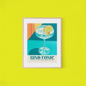 Gin Tonic Zug Cocktail Poster | Retro Bar Wandkunst | Rezept | Einweihungsparty Geschenk | Vintage Home Bar Poster | Digitaler Download