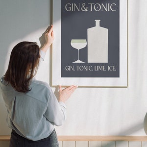Gin Tonic Cocktail Classic Recipe Art Minimalist Grey Room Retro Cocktail Poster Alcohol Art Print Grey Bar Art Gin Cocktails image 5