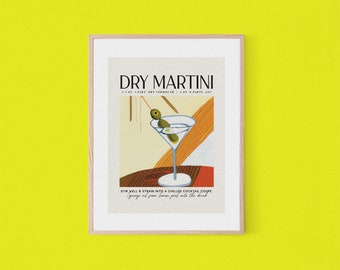 Dry Martini Olives Cocktail Poster | Retro Bar Wall Art |  Recipe | Housewarming Gift | Vintage Home Bar Poster | Digital Download
