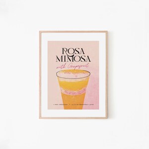 Rosa Mimosa Retro Cóctel Cartel Rosa Mimosa Rosa Pomelo Bar Impresiones / Bebidas Vintage / Receta Arte de pared