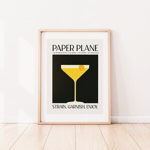 Avión de papel Cóctel Arte Receta clásica Elegante / Cartel de cóctel retro / Arte de pared Arte de bebida vintage / Arte de bar / Arte de pared Bourbon