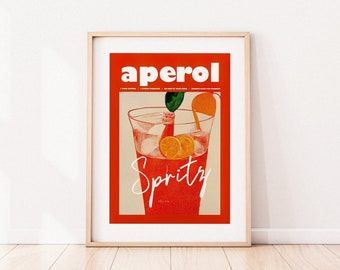 Retro Aperol Spritz Poster Orange Print Homebar | Kitchen Bar Prints | Vintage Drinks | Recipe Wall Art