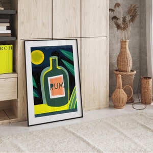 Tropical Night Rum Bottle Abstract Minimalist Home Bar Art Retro Cocktail Poster Alcohol Art Print Home Bar Art Rum Bar Tropic Art image 7