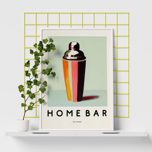 Home Bar Shaker Mix & Enjoy Cocktail Poster / Retro Bar Wall Art / Receta de cocina / Bar Art Gift / Vintage Home Bar Poster