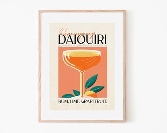 Grapefruit Hemingway Daiquiri Cocktail Kitchen Tropic Recipe Bar Art | Retro Cocktail Poster | Alcohol Art Print | Bar Art | Gift Bartender