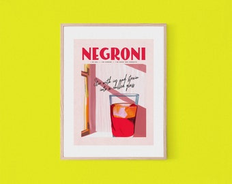 Pink Hour Negroni Cocktail Poster | Retro Bar Wall Art | Negroni Recipe | Housewarming Gift | Vintage Home Bar Poster | Digital Download