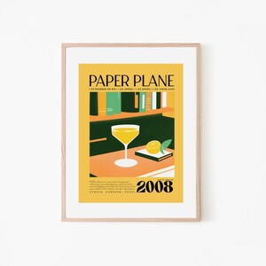 Cóctel clásico de avión de papel / Arte de recetas 2008 Sala naranja / Cartel de cóctel retro / Arte de pared de bar en casa / Idea de regalo de camarero