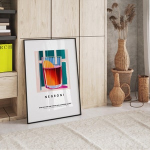 Negroni Riple Cocktail Poster / Retro Bar Wall Art / Negroni Recipe / Housewarming Gift / Vintage Home Bar Poster / Descarga digital