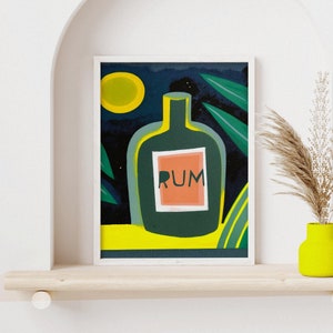 Tropical Night Rum Bottle Abstract Minimalist Home Bar Art Retro Cocktail Poster Alcohol Art Print Home Bar Art Rum Bar Tropic Art image 9