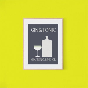 Gin Tonic Cocktail Classic Recipe Art Minimalist Grey Room Retro Cocktail Poster Alcohol Art Print Grey Bar Art Gin Cocktails image 10