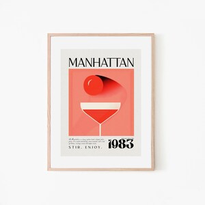 Vintage Manhattan Classic Cocktail 1983 Receta / Retro Cocktail Poster / Retro Cocktail Wall Art / Home Bar Art / Bar Classic Wall Art