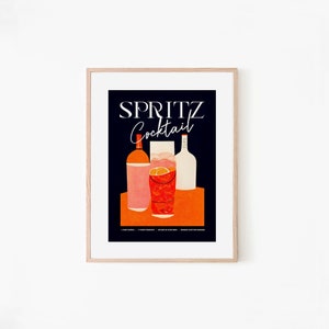 Retro Spritz Cocktail Poster Bottles at Night Homebar / Kitchen Bar Prints / Vintage Drinks / Recipe Wall Art