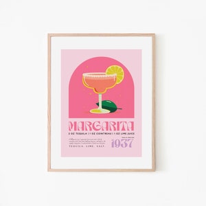 Margarita Cocktail Art Pink Wall Art 1937 | Pink Printable Wall Art | Eclectic Bar Art | Modern Art Wall | Cocktails Digital Download