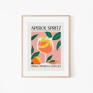 Sip the Summer Aperol Spritz | Retro Cocktail Poster | Cocktail Wall Art | Aperol Kitchen Decor | Alcohol Poster | Kitchen Bar Poster