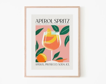 Sip the Summer Aperol Spritz | Retro Cocktail Poster | Cocktail Wall Art | Aperol Kitchen Decor | Alcohol Poster | Kitchen Bar Poster