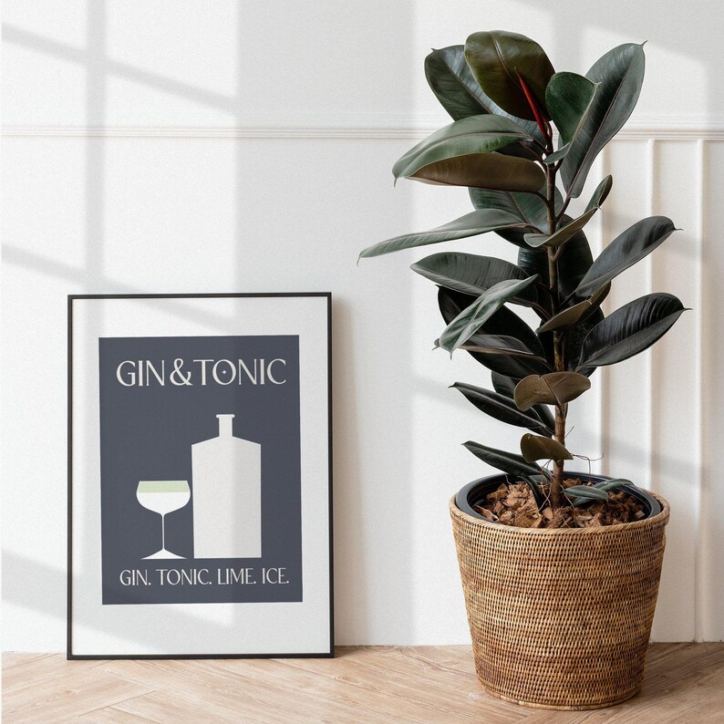 Gin Tonic Cocktail Classic Recipe Art Minimalist Grey Room Retro Cocktail Poster Alcohol Art Print Grey Bar Art Gin Cocktails image 9