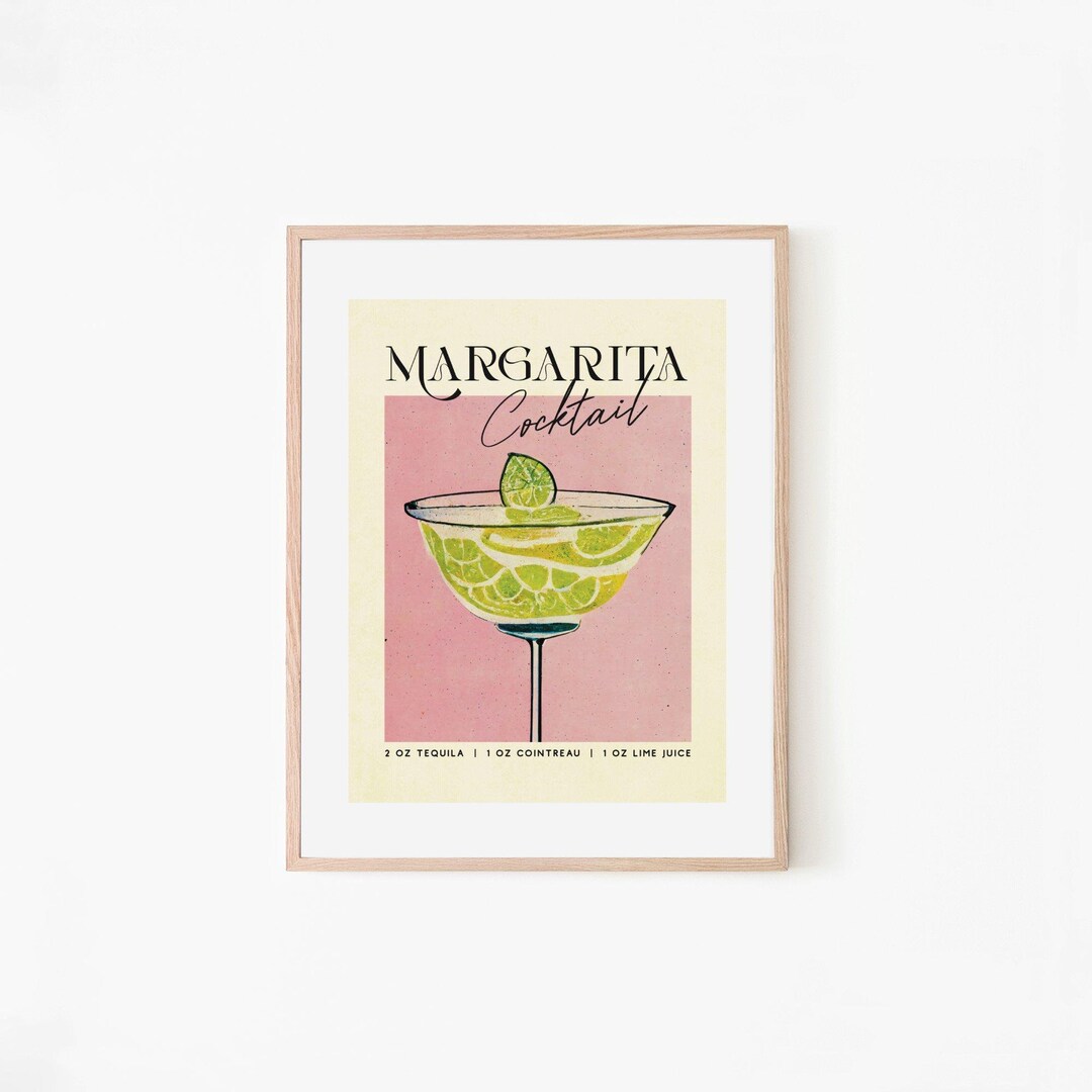 Margarita Retro Cocktail Poster Margarita Classic Recipe Bar Prints