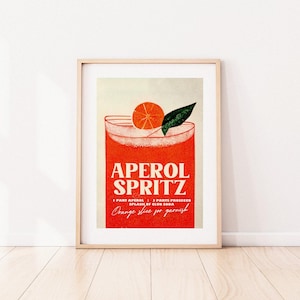 Retro Aperol Spritz Poster Big Big Glass Homebar | Kitchen Bar Prints | Vintage Drinks | Recipe Wall Art