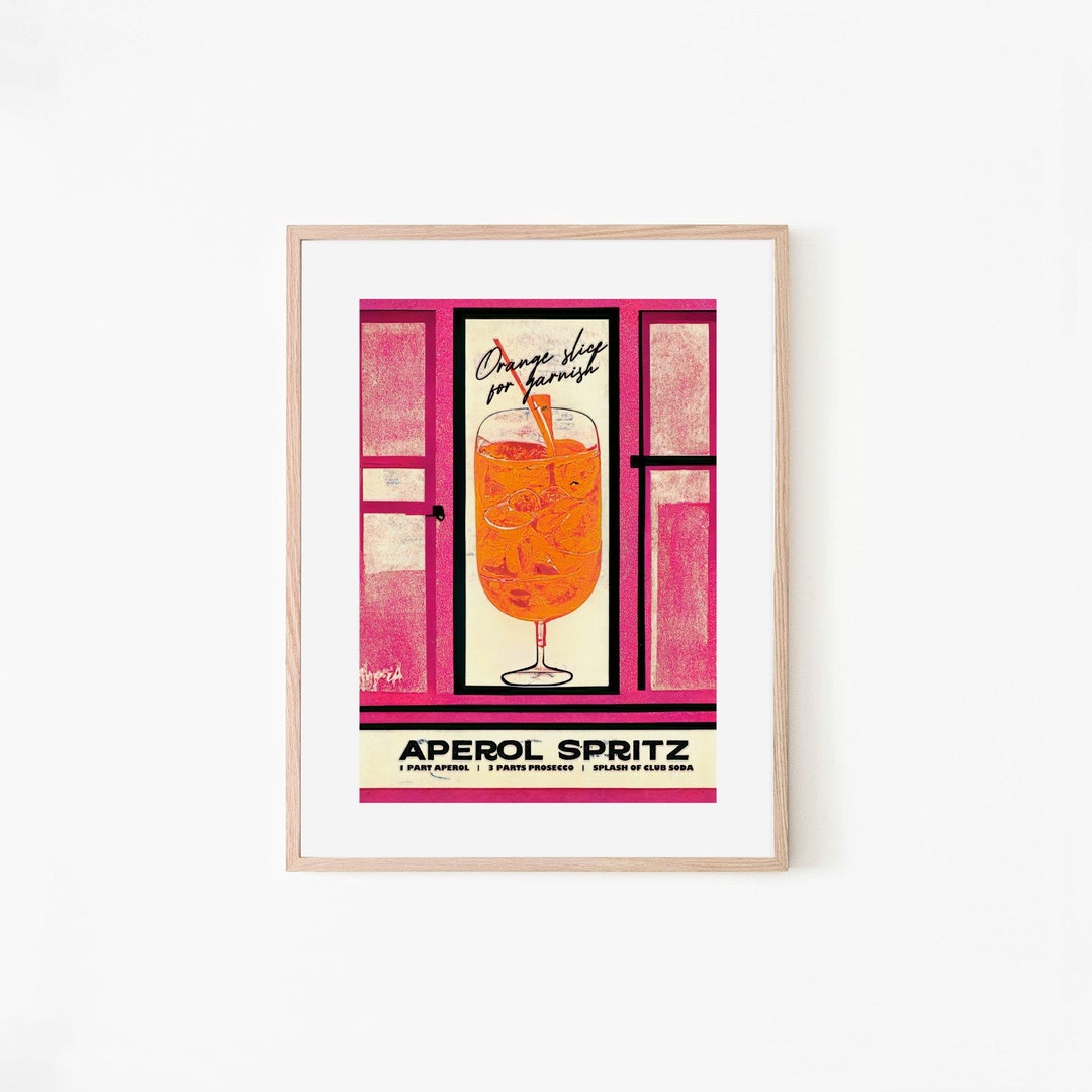 Retro Aperol Spritz Poster Pink City Homebar Kitchen Bar Prints Vintage