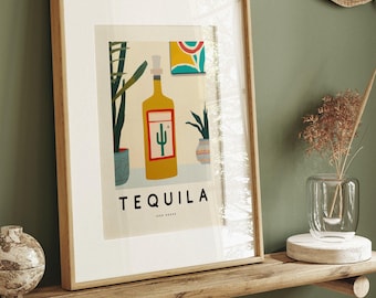 Tequila 100 Percent Agave Cocktail Poster | Retro Bar Wall Art |  Kitchen Recipe | Bar Art Gift | Vintage Home Bar Poster