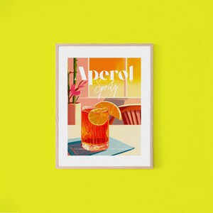 Aperol Spritz Sunset Orange Cocktail Poster | Retro Bar Wandkunst | Aperol Spritz Rezept | Einweihungsparty Geschenk | Vintage Home Bar Poster