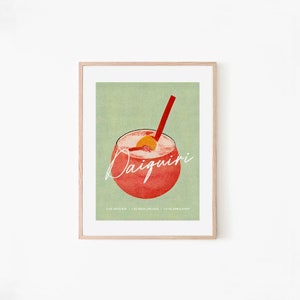 Daiquiri Retro Cocktail Poster Tropic Bowl Bar Prints / Vintage Drinks / Recipe Wall Art