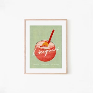 Daiquiri Retro Cocktail Poster Tropic Bowl Bar Prints | Vintage Drinks | Recipe Wall Art