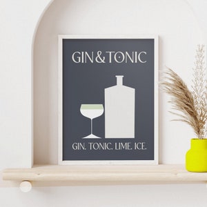 Gin Tonic Cocktail Classic Recipe Art Minimalist Grey Room Retro Cocktail Poster Alcohol Art Print Grey Bar Art Gin Cocktails image 8