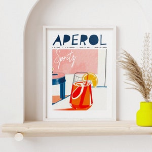 Cartel de cóctel de vidrio frío / Arte de pared de bar retro / Receta de Aperol Spritz / Regalo de inauguración de la casa / Cartel de bar casero vintage / Descarga digital