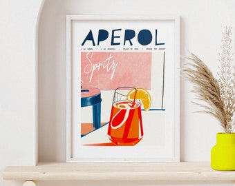 Cold Glass Cocktail Poster | Retro Bar Wall Art | Aperol Spritz Recipe | Housewarming Gift | Vintage Home Bar Poster | Digital Download