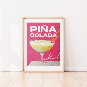Pina Colada Retro Cocktail Poster Big Glass Bar Prints / Vintage Drinks / Recipe Wall Art