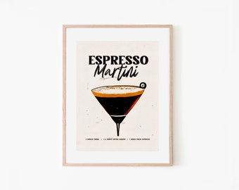 Espresso Martini Retro Cocktail Poster Classic Glass Bar Prints | Vintage Drinks | Recipe Wall Art