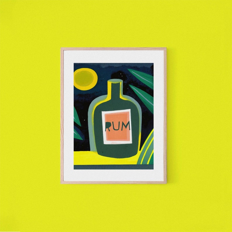 Tropical Night Rum Bottle Abstract Minimalist Home Bar Art Retro Cocktail Poster Alcohol Art Print Home Bar Art Rum Bar Tropic Art image 10
