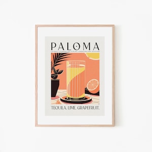 Paloma Cocktail Art Recipe Orange Room | Retro Cocktail Poster | Alcohol Art Print | Bar Printable | Artwork Gift for Bartender