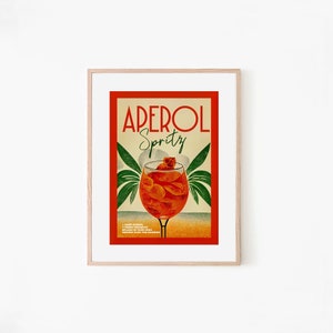 Retro Aperol Spritz Poster Tropic Homebar / Kitchen Bar Prints / Vintage Drinks / Recipe Wall Art