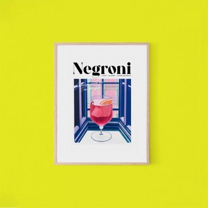 Negroni Blue Room Cocktail Poster / Retro Bar Wall Art / Receta Negroni / Regalo de bienvenida / Vintage Home Bar Poster / Descarga digital