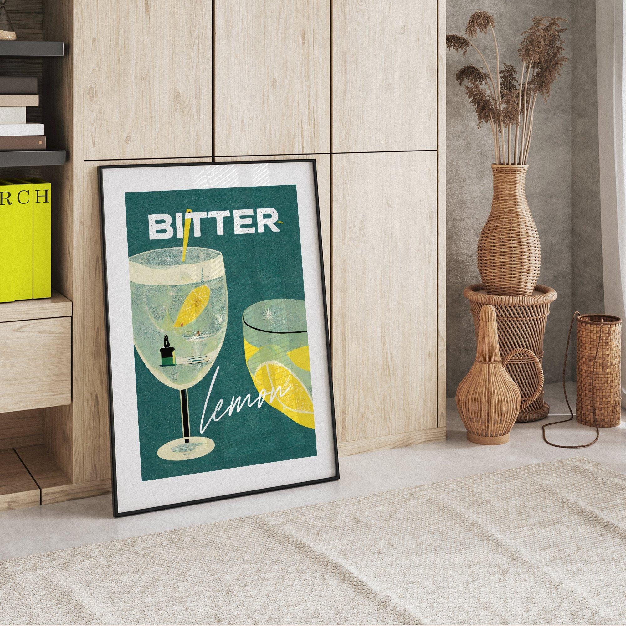 Bitter Lemon Retro Cocktail Poster Bitter Lemon Lighthouse Bar Prints ...