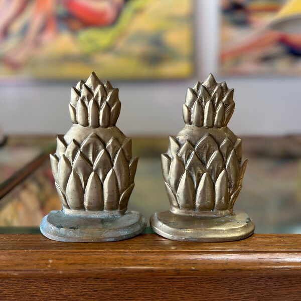 Heavy Vintage Brass Pineapple Bookends Doorstops