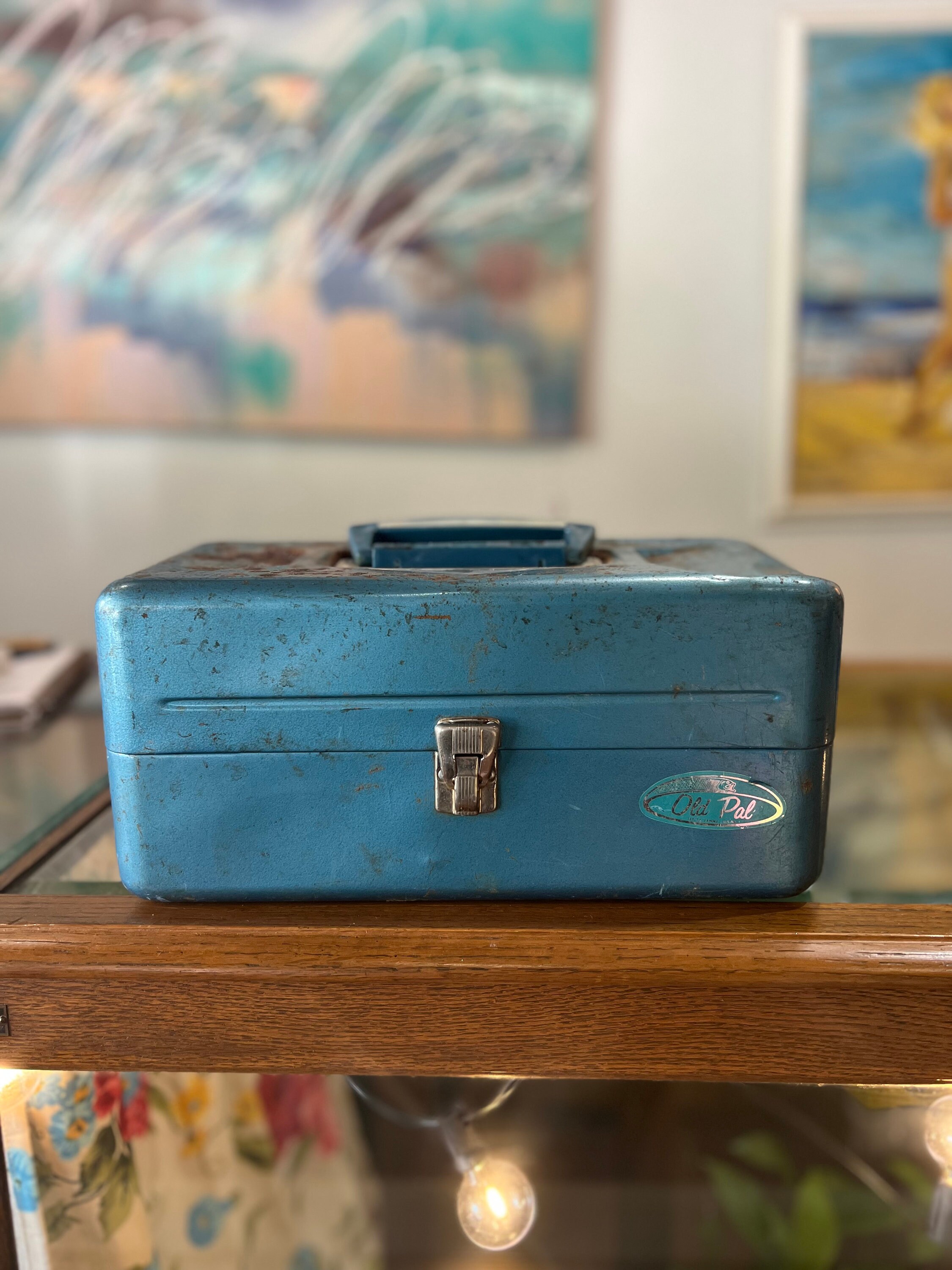 Vintage Blue Metal Old Pal Tackle Box 