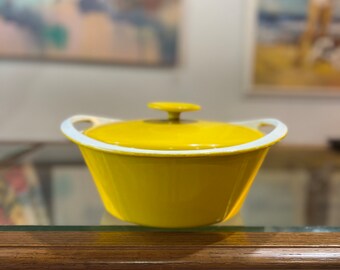 Vintage Yellow Copco Style Cast Iron Enamelware Dutch Oven