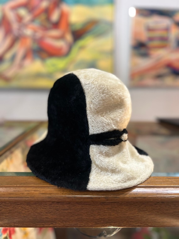 Vintage Black and Beige Fur (?) Cloche Hat by Emme