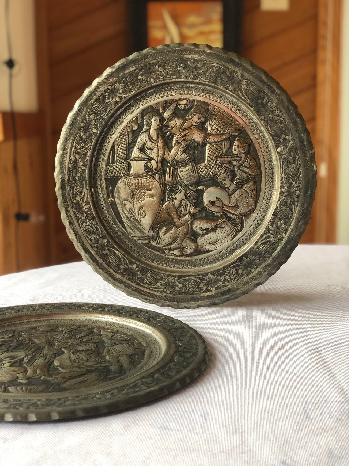 Pair of Vintage Embossed Tin Metal Plates Etsy