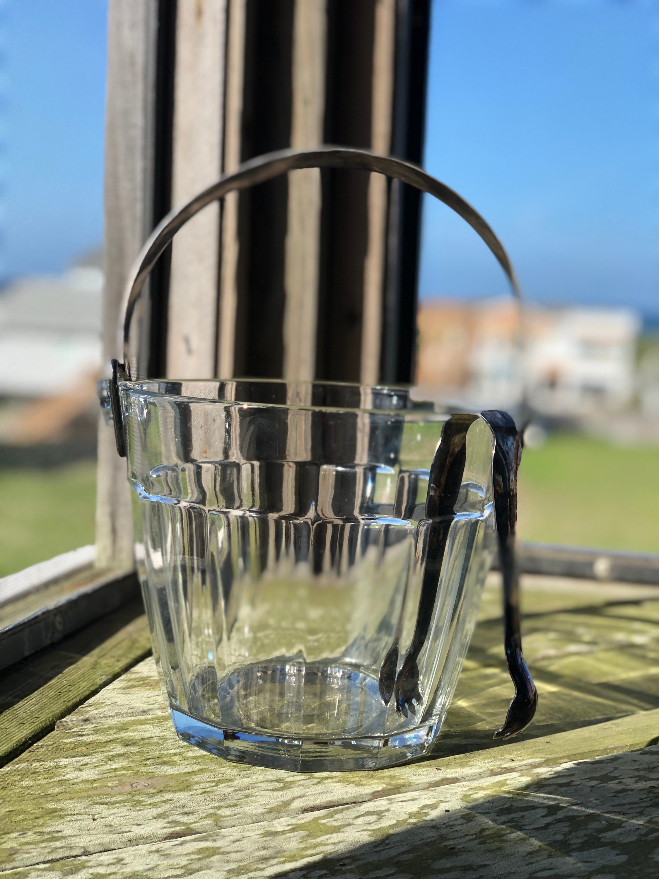 Vintage Glass Ice Bucket With Silver Metal Handle and Tongs Etsy UK