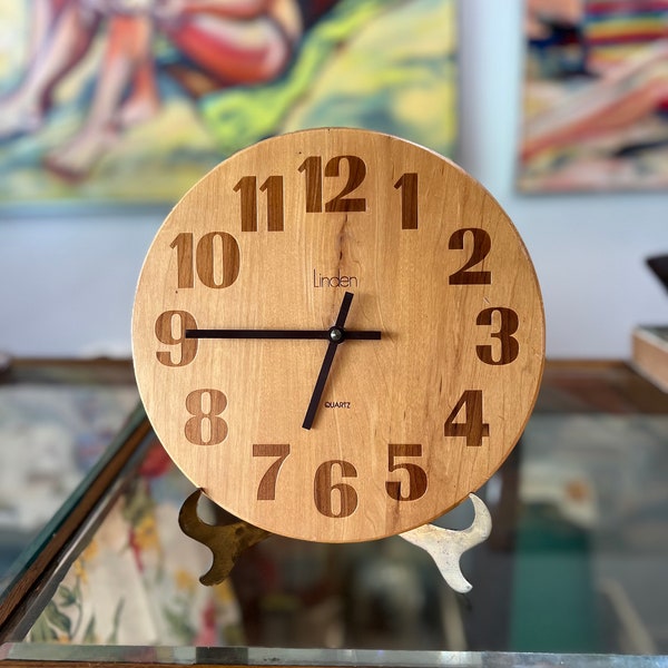 Vintage Linden Butcher Block Wood Wall Clock