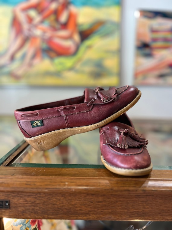 Vintage Maine Woods Leather Moccasin Wedge Shoes -