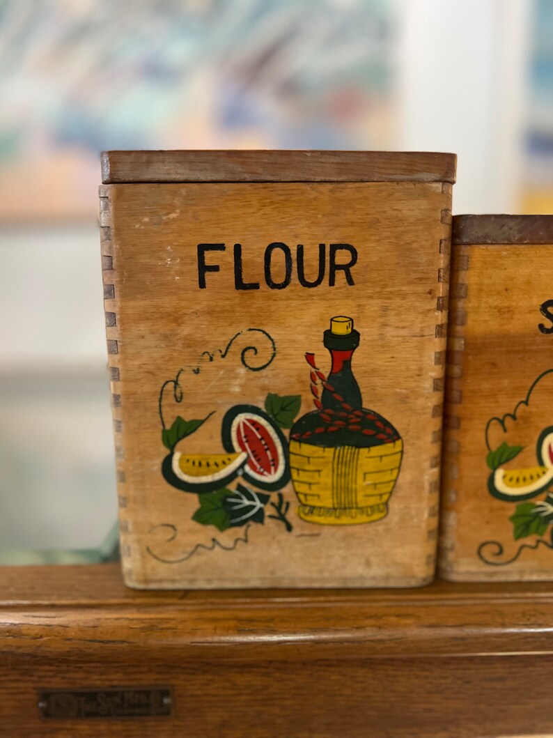 Vintage Wooden Kitchen Canisters Set of 4 Etsy