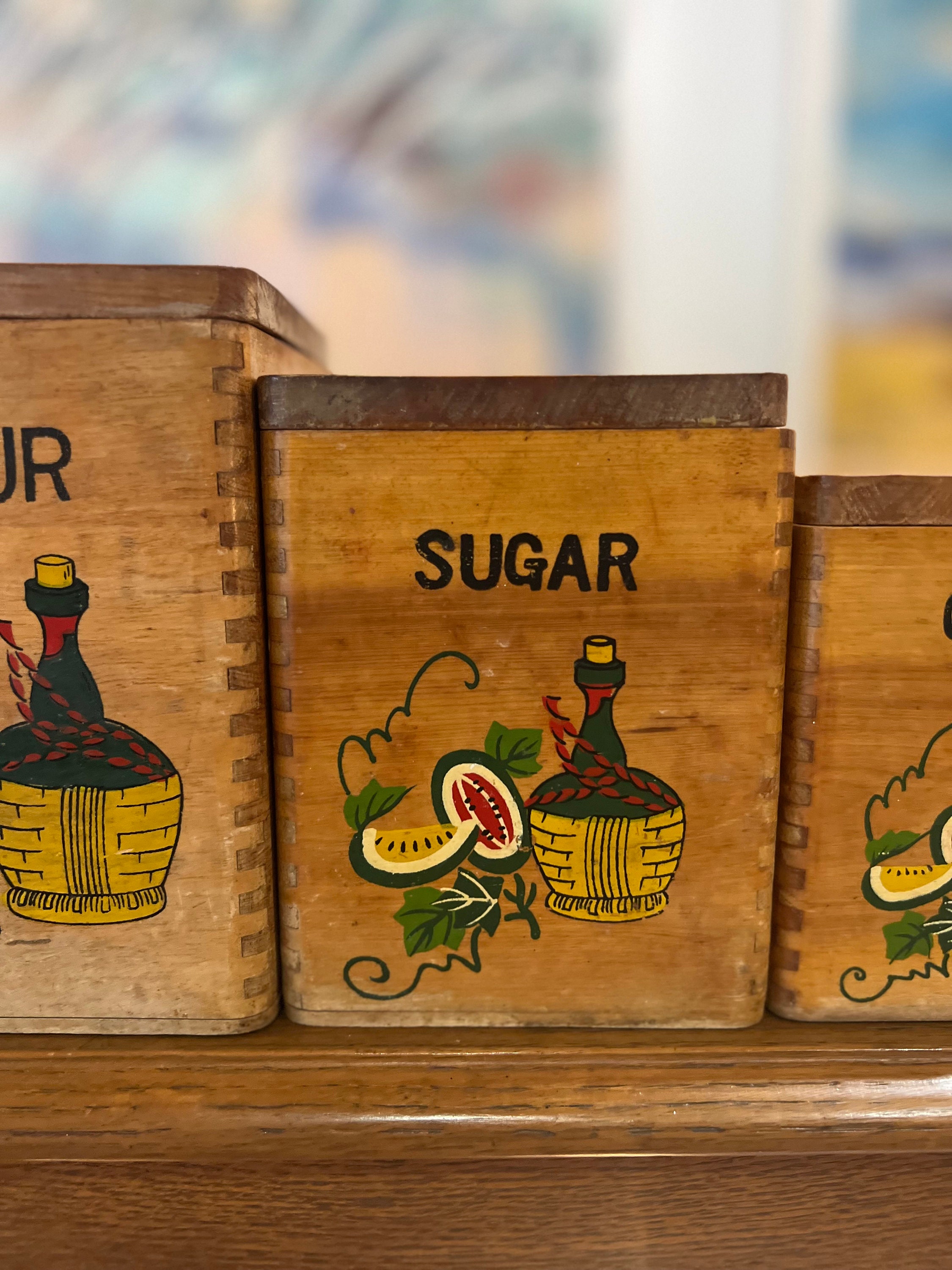 Vintage Wooden Kitchen Canisters Set of 4 Etsy