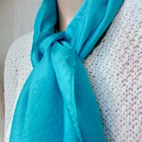 Silk scarf blue, turquoise blue, plain, neckerchief, silk foulard, silk carré